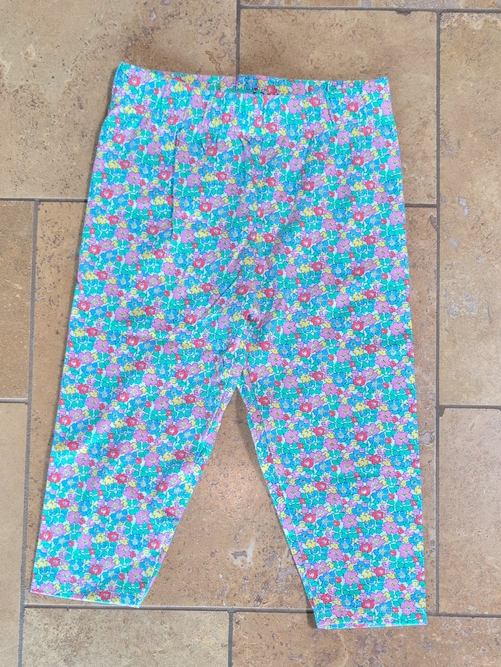 Mini Boden girl's crop leggings. Pink, green floral. Size 10-11Y.